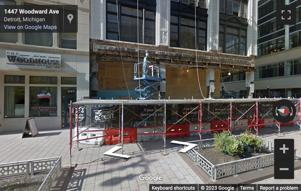 Street View image of Mechants Row, 1449 Woodward Avenue, Detroit, Michigan, USA
