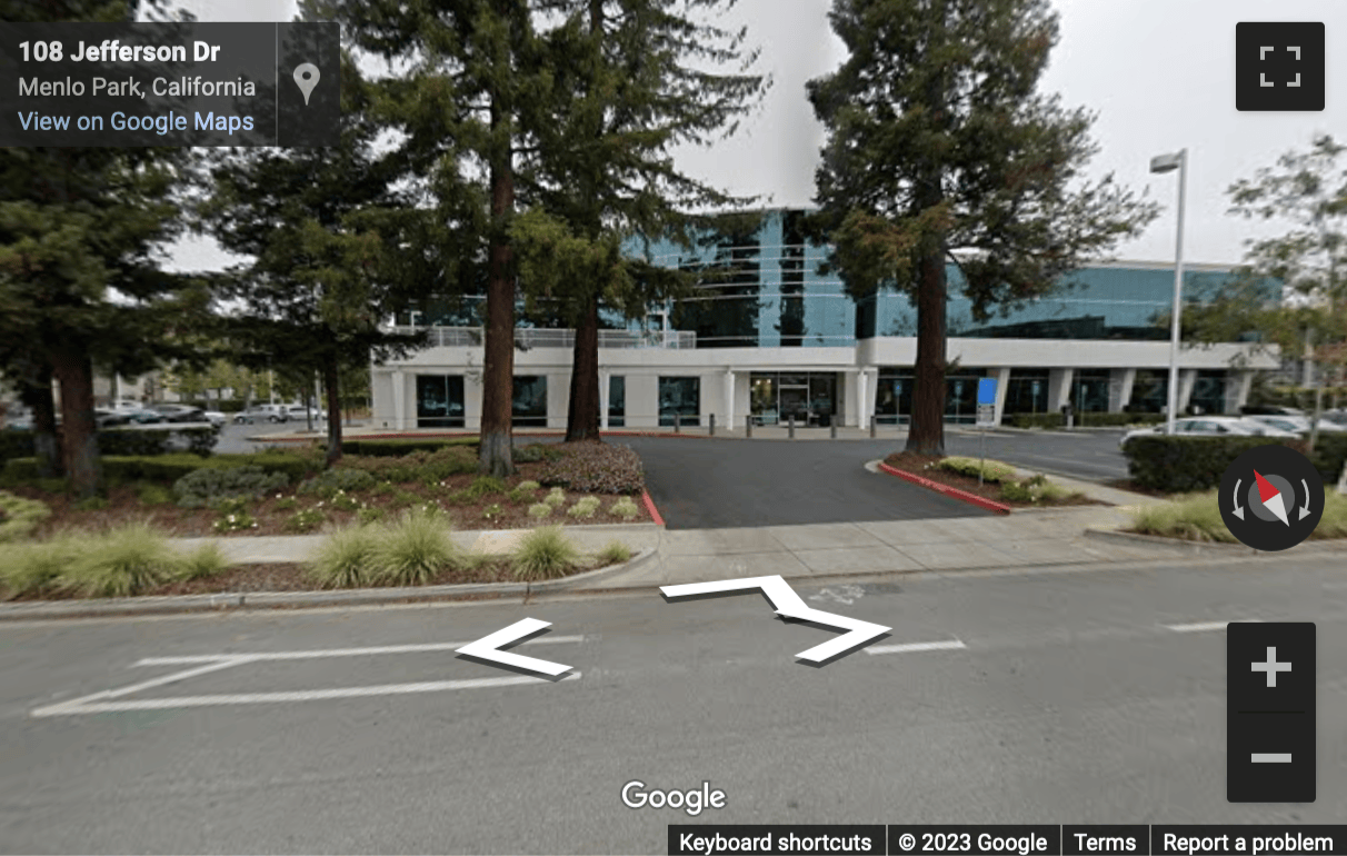 Street View image of 101 Jefferson Drive, 1st Floor, Menlo Park, California, USA