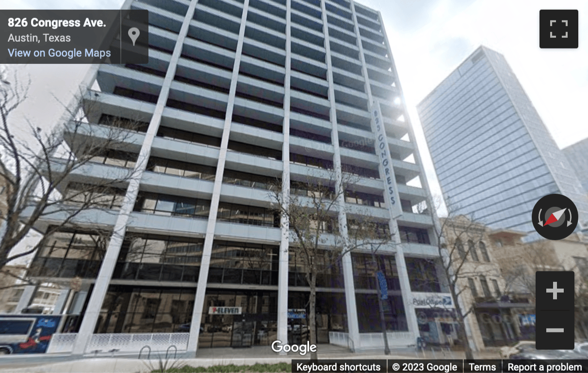 Street View image of 823 Congress Avenue, Suite 300, Austin, Texas