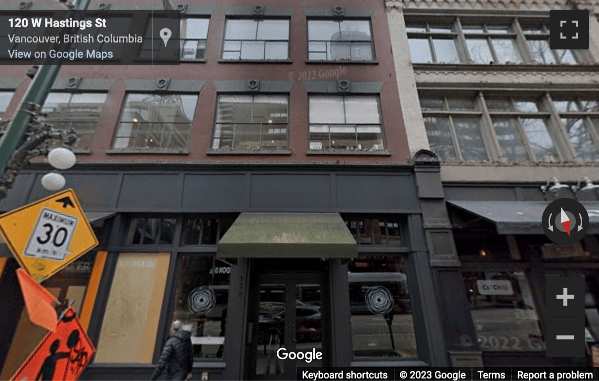 Street View image of 210-128 West Hastings St, Vancouver, British Columbia