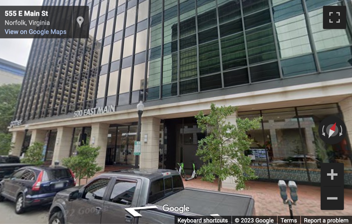 Street View image of 500 E Main Street, 16th Floor, Norfolk, Virginia