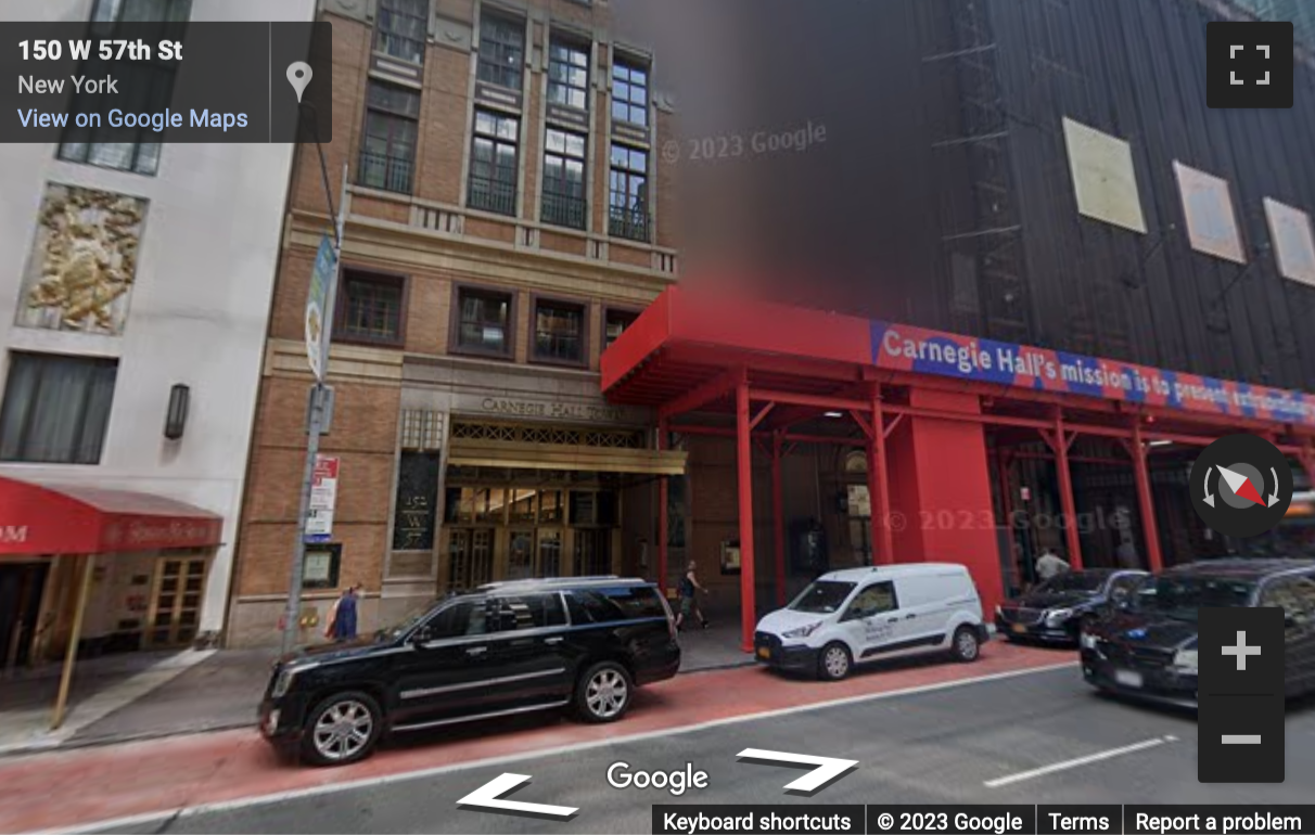Street View image of 152 West 57th Street, Carnegie Hall Tower, 43rd & 56th Floor, New York City