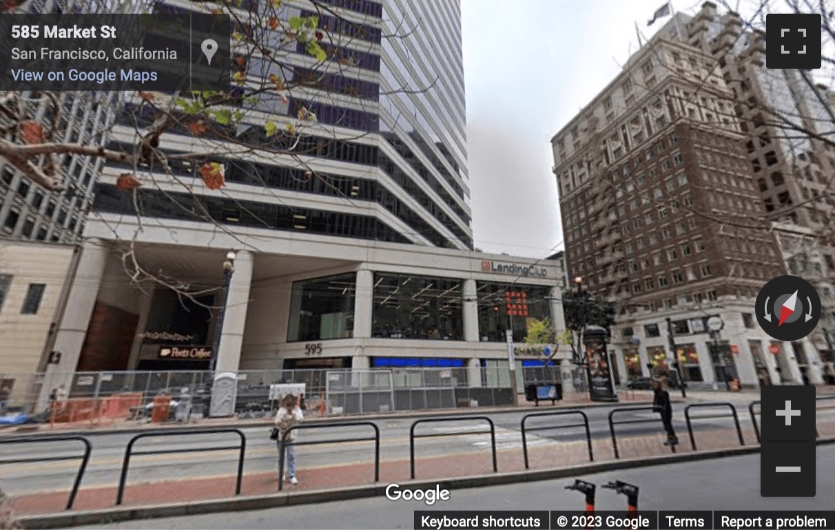 Street View image of 595 Market Street, 10th Floor, San Francisco, California