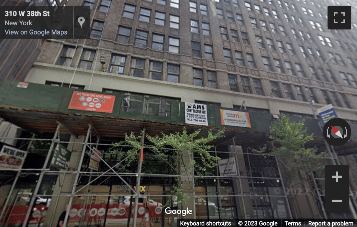 Street View image of 307 West 38th Street, 16th floor, New York City