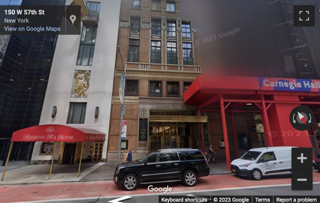 Street View image of 152 West 57th Street, Carnegie Hall Tower, 43rd & 56th Floor, New York City