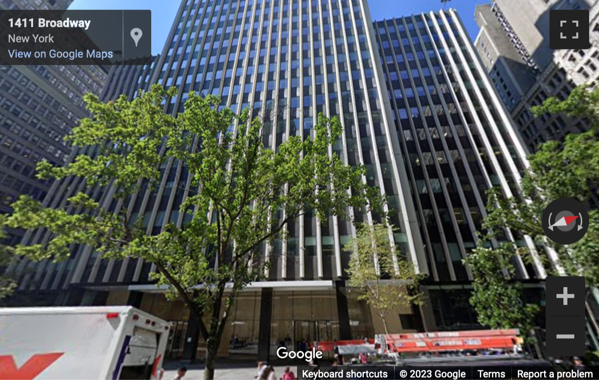 Street View image of 1411 Broadway, 16th & 17th Floor, Bryant Park, New York City
