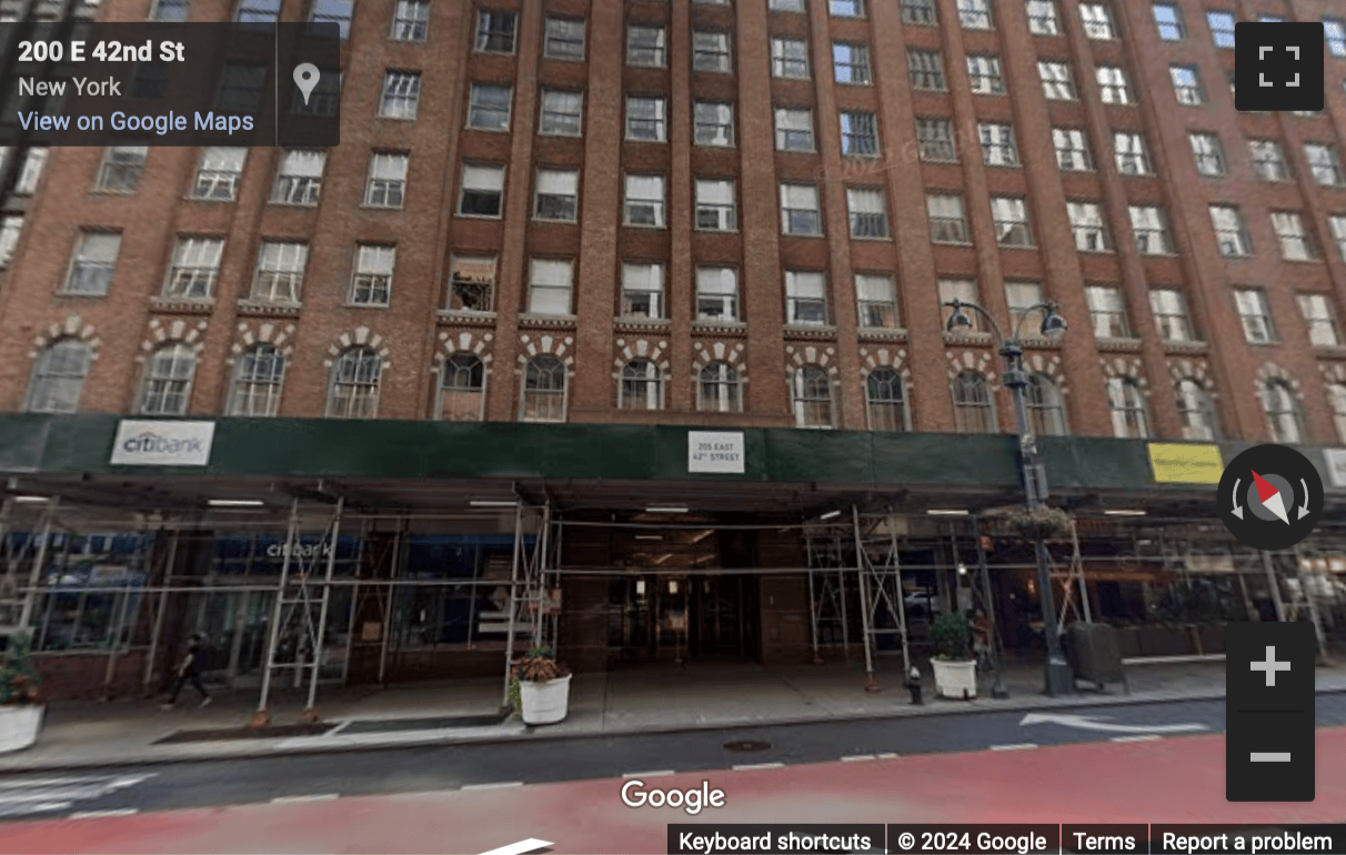 Street View image of 205 East 42nd Street, Suite 1900, Grand Central, New York City